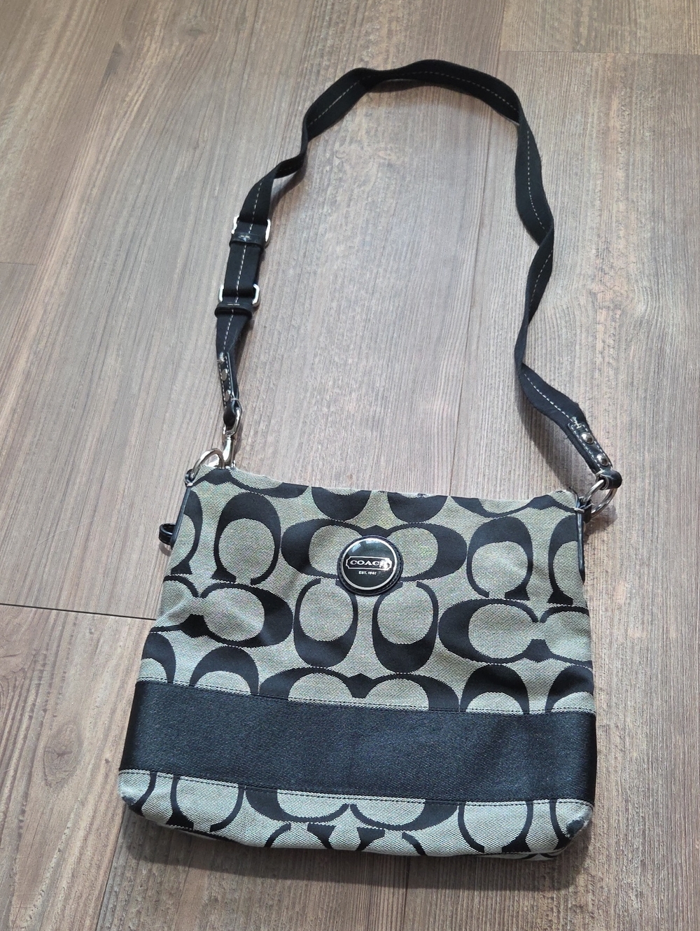 Coach Signature Crossbody Bag in Black and Khaki